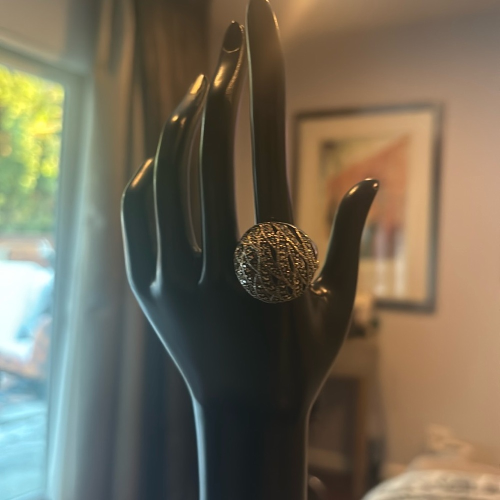 Vintage Silver tone with marcasite cluster large dome ring size 7